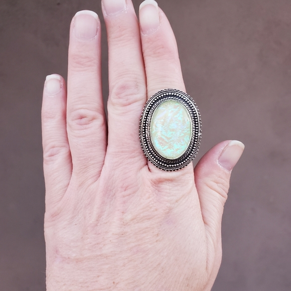 New Huge Dichroic Glass 925 Silver Statement Ring. - Picture 4 of 14